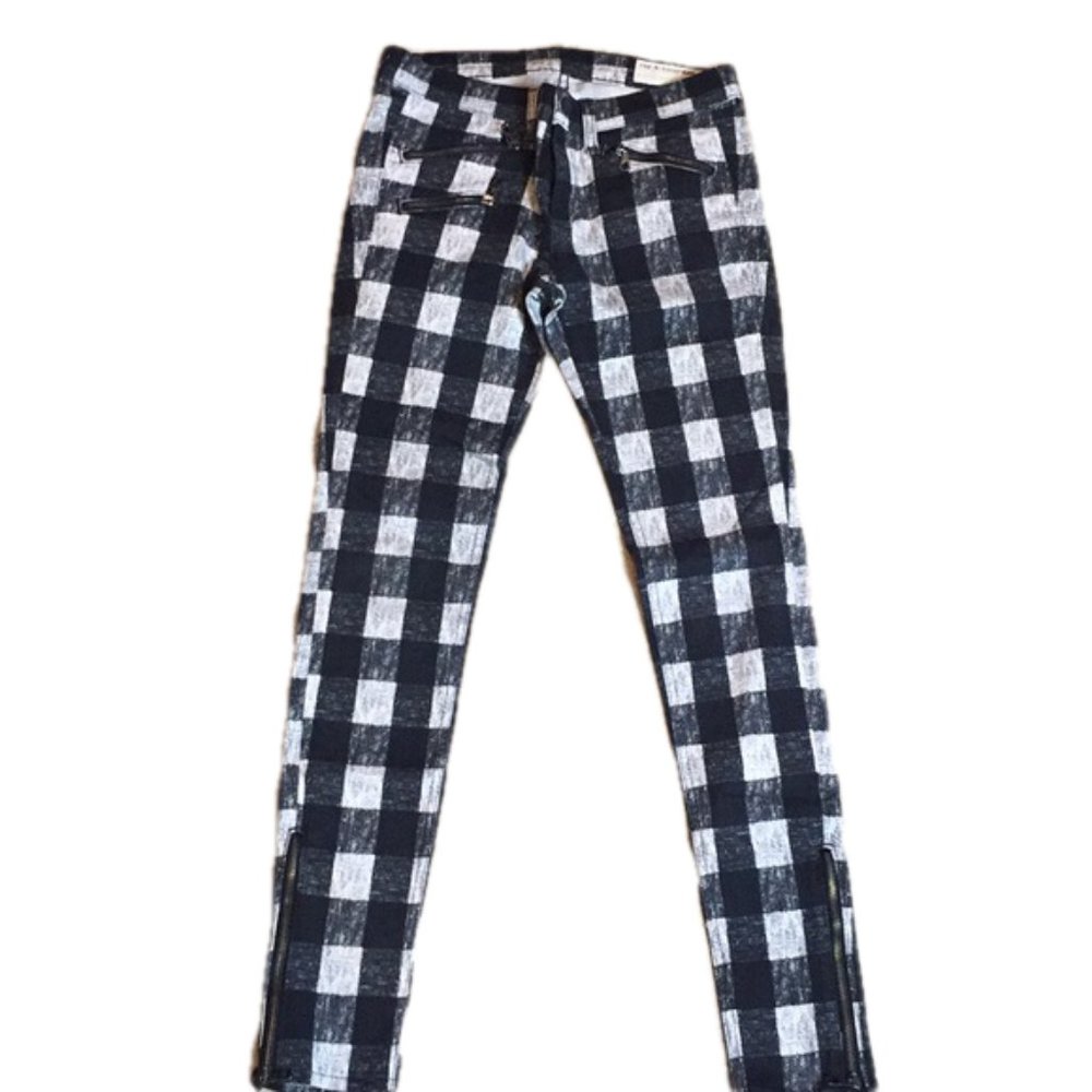 Rag & Bone Plaid Jeans Black and White Skinny Pants Checkered